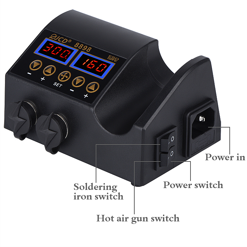 2 In 1 Soldering Rework Station 750W - JCD 8898‑16 750W 2‑in‑1 สถานีบัดกรีดิจิตอล LCD