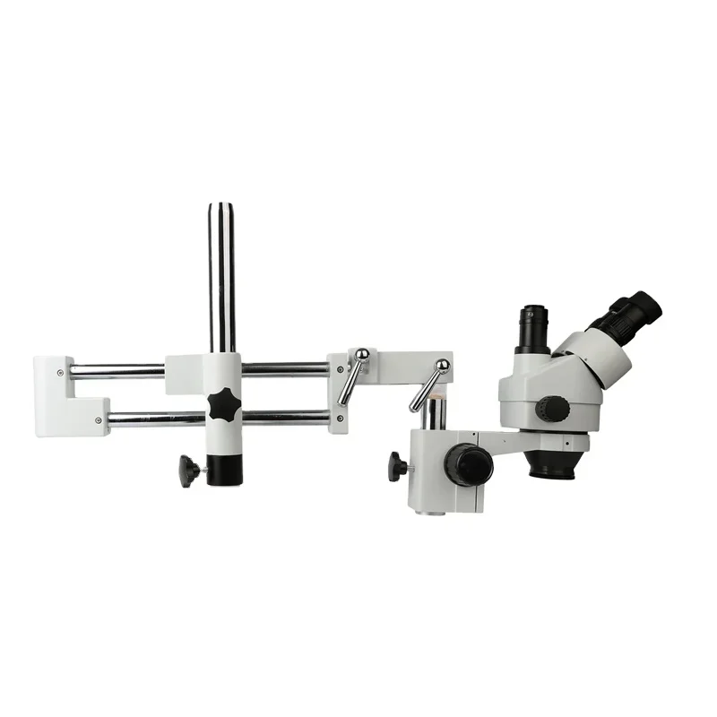 Trinocular Stereo Microscope 7X-45X - กล้องจุลทรรศน์สเตอริโอแบบสามตาพร้อมขาตั้งแบบบูม สำหรับซ่อมอุปกรณ์อิเล็กทรอนิกส์ ตรวจสอบแผงวงจรพิมพ์ ซูมได้ 7X-45X รุ่น